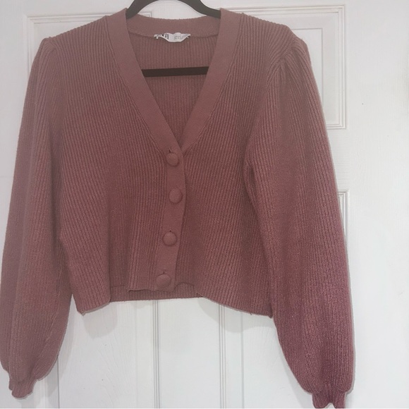 Zara mauve knit puff sleeve sweater - Picture 3 of 4
